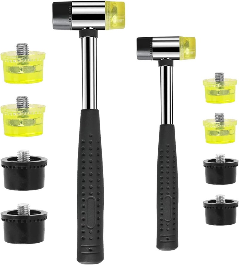 Ragyzity Rubber Hammer, 2Pcs 25mm/35mm Double-Faced Soft Hammer Mallet with 8Pcs Replacement Heads Kit, Non-Slip Rubber Handle Replaceable for Leather Crafts Watch Jewelry Flooring Installation - Image 1